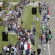 Trump supporters line up for a rally at Florida University.